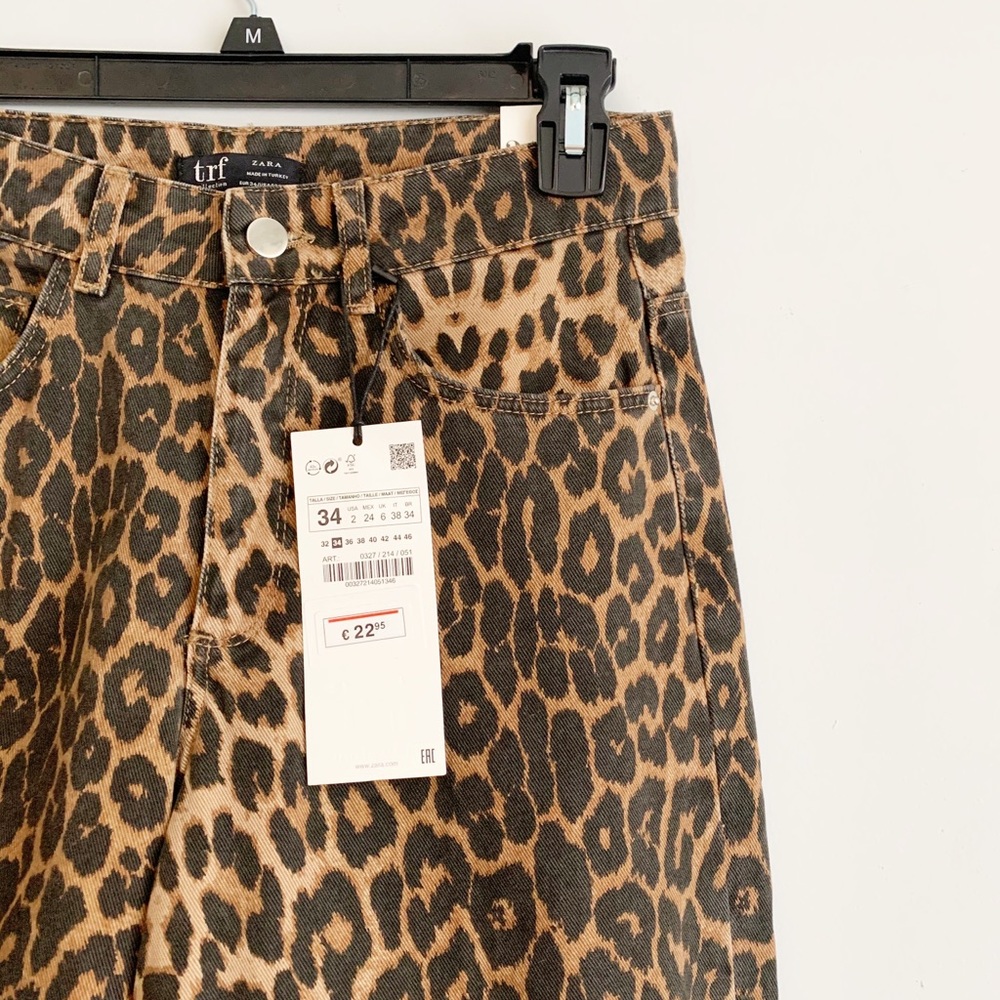 Zara Leopard Mid Rise Wide Leg Crop Culotte Jean - Picture 7 of 14